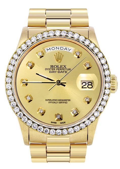 mens rolex 18k gold day date president diamond watch|Rolex Day-Date 18238.